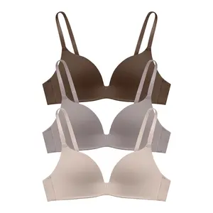 Eleplus 3 Pieces Lightly Lined Wireless Bras for Women Comfy Plunge T Shirt Bra Pack of 3