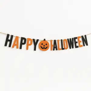 Classic Halloween "Happy Halloween" Felt Banner - Black & Orange, 6 Ft