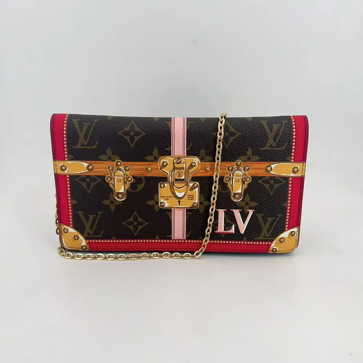 Pre-owned Louis Vuitton canvas Shoulder Bags Monogram Trunk Wallet On Chain