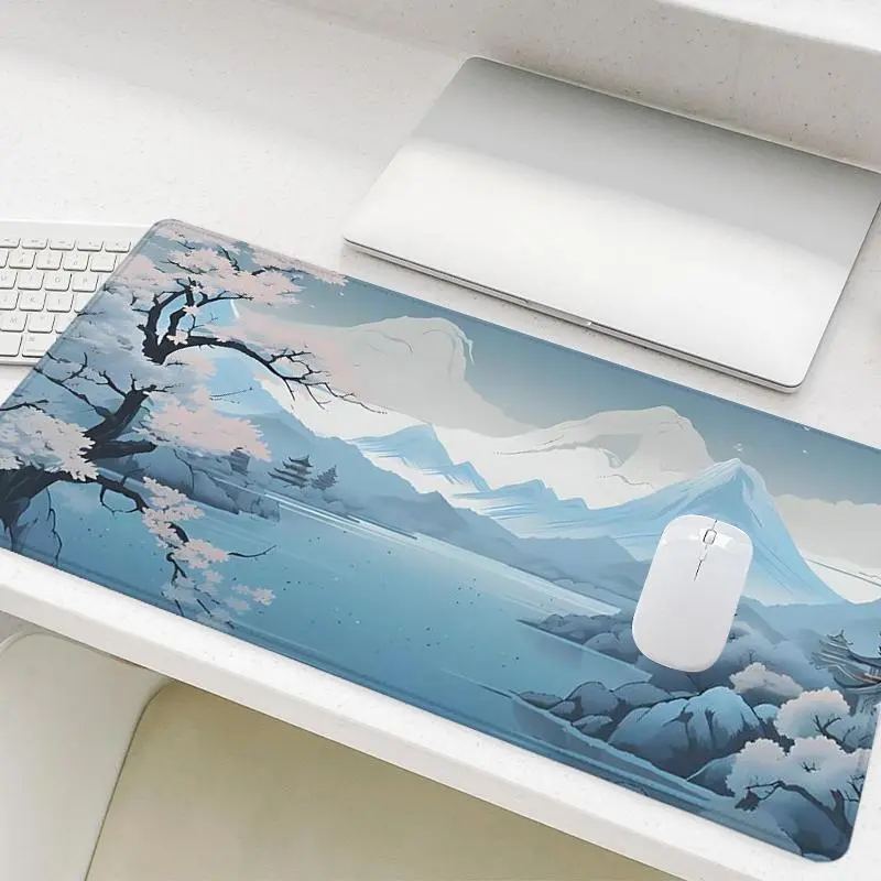 Mountain Pattern Mouse Pad, Rectangle Gaming Mouse Pad, Non-Slip Rubber Base Stitched Edge Desk Pad for Home Office Game Room, Gaming Desk Accessory