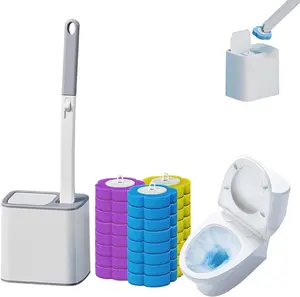 30PCS Cleaner Refills, Disposable Toilet Brush）, Toilet Bowl Wand Holder Set with , Bathroom Cleaning System for Sink Bathtub Drain Wash Basin Urinal，Wall-Mount Scrubbing Toilet Brush Bathroom Cleaning Kit