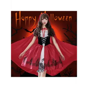 Women's Costume Dress Set- Halloween Little Red Riding Hood Outfit with Sexy High Waist Dress& Shoulder Cloak- Enchanting Vampire Witch Princess Style- 2pcs Plus Stretch Design for a Flirty Look