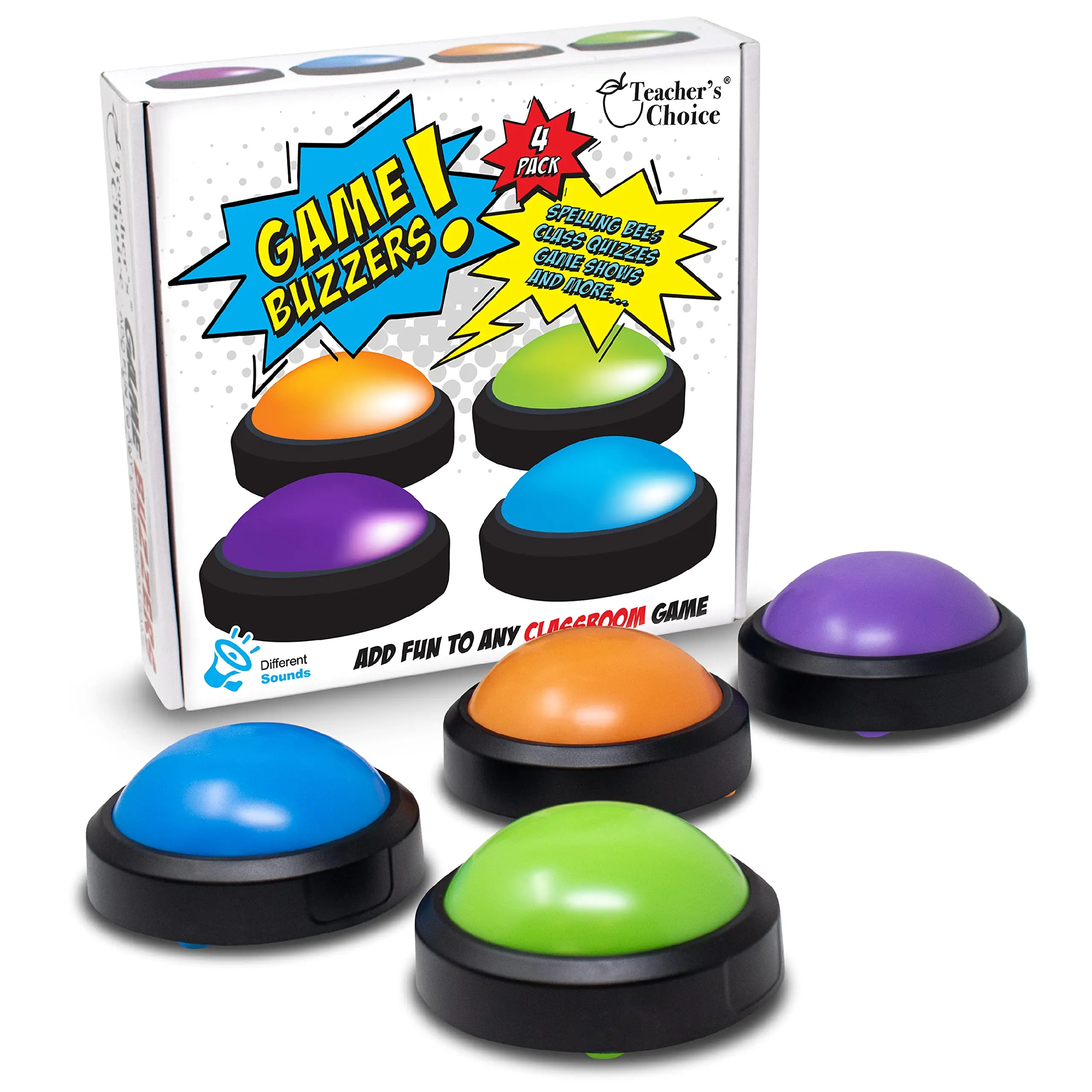Game Buzzers – 4 Unique Sounds for Learning & Play!