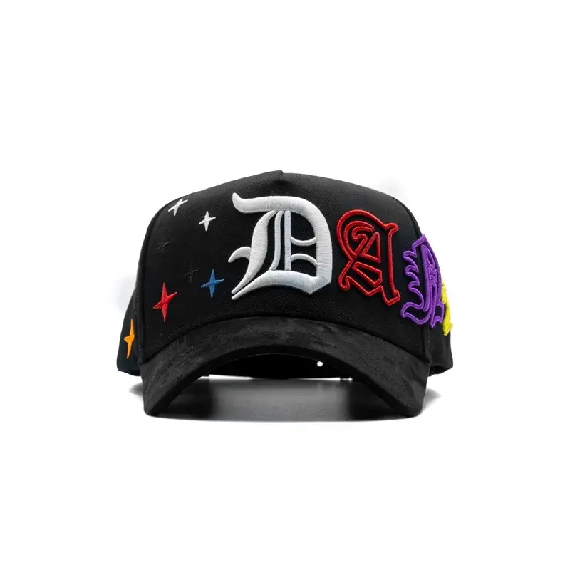 Dandy Hats Summer G5 - Black Baseball Cap with Colorful Embroidery and Stars Design