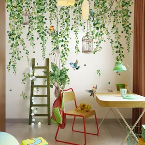 A set of three plant vine and bird wall stickers for home decoration and beautification, self-adhesive, M15019-YC
