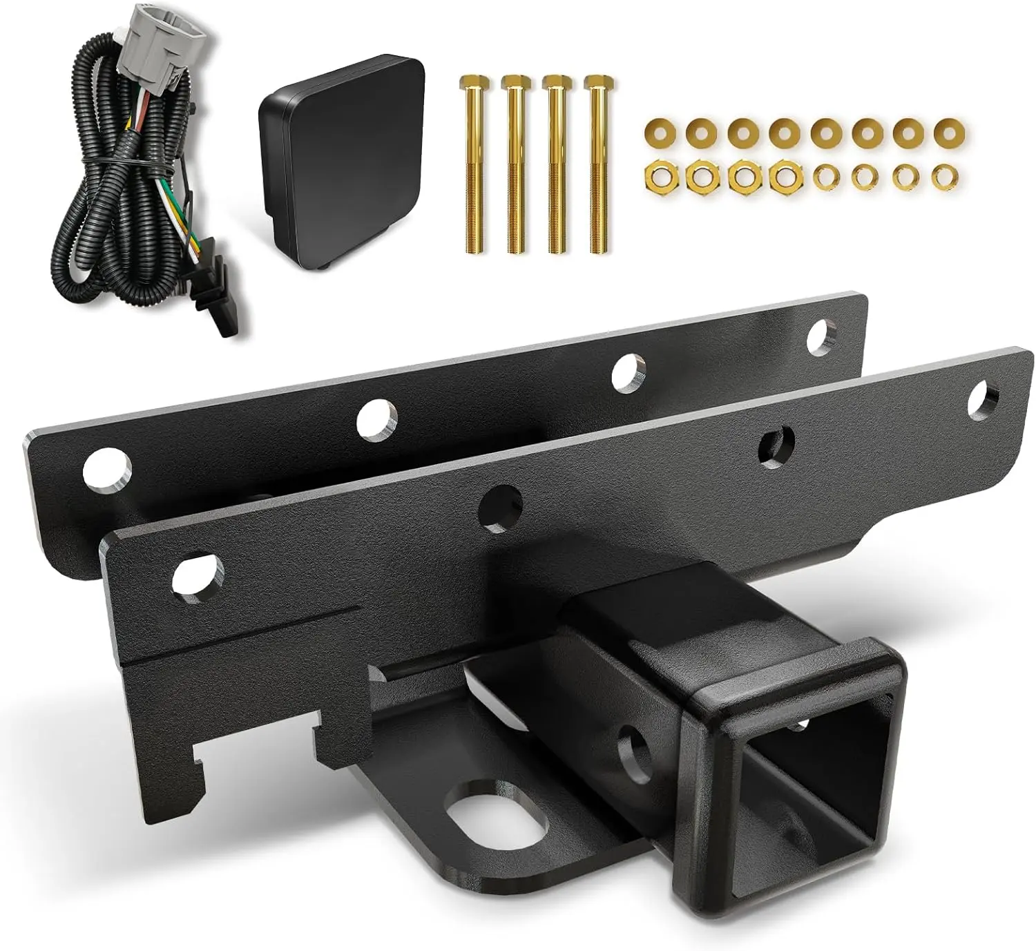 【YZONA】Tow Hitch 2 Inch, for Jeep Wrangler Hitch Trailer Kit with 4-Pin Wiring Harness Compatible with 2007-2018 JK JKU Hitch Receiver with Cover, 2 Inch Rear Bumper Towing Combo (2/4 Doors Unlimited)