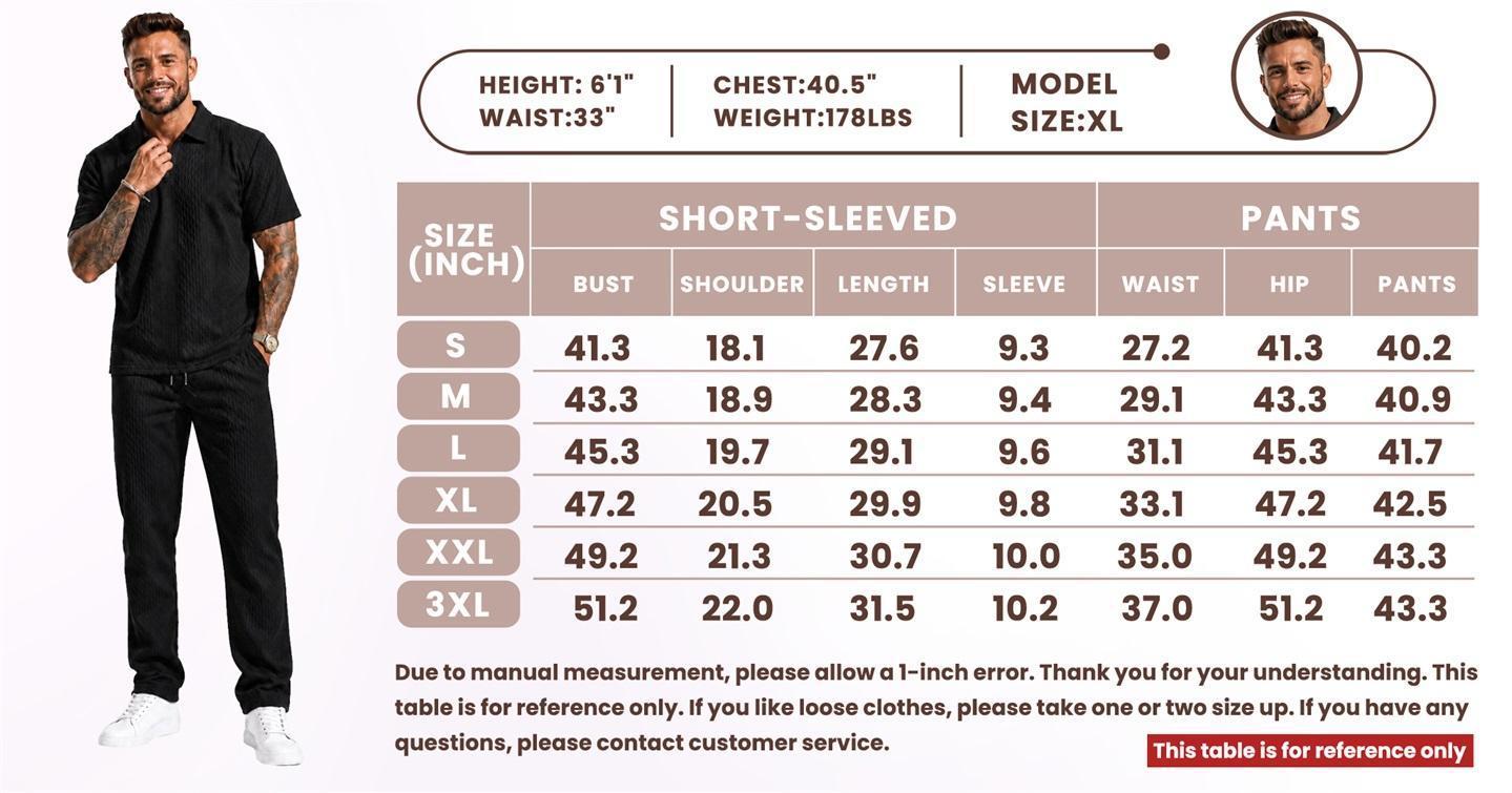 Men’s 2-Piece Golden Monster Print Polo & Long Pants Set, Jacquard Text Streetwear Outfit, Lightweight Breathable Fabric Summer Sport Matching Set