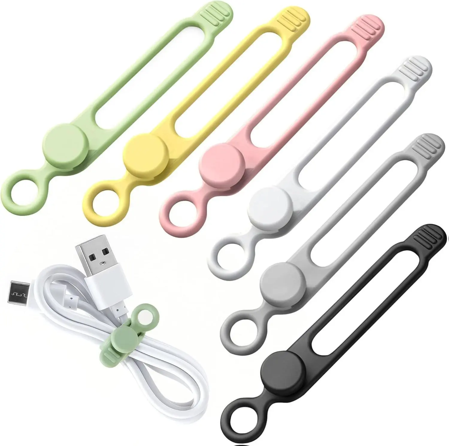 60 Pack Silicone Cord Organizer Reusable Wire Holder Cable Ties