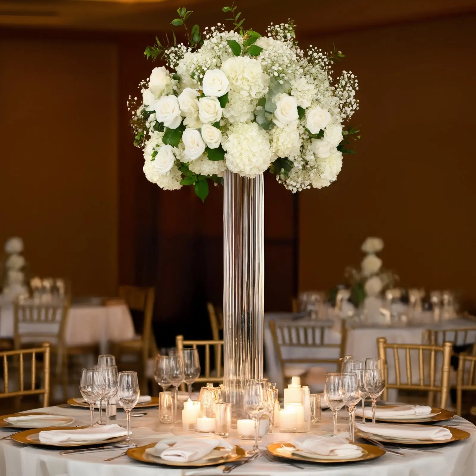 40" Ribbed Cylinder Floor Vases 2 Pack – Oversized Clear Glass Vases for Grand Venue Displays & Lobbies