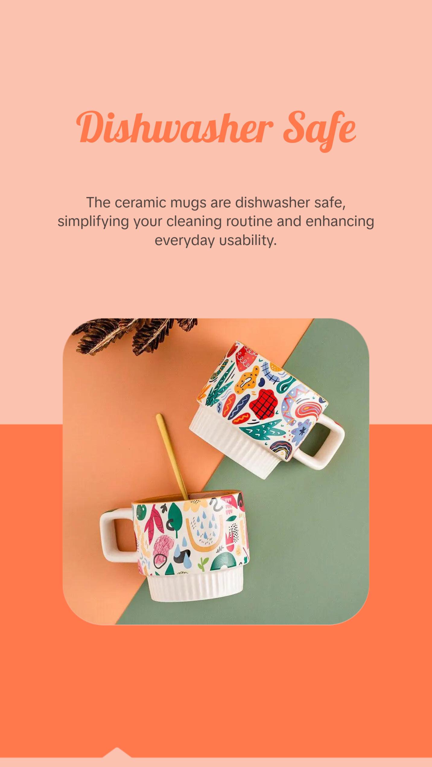 Boho Ceramic Mug Set – Vintage Aesthetic Coffee & Tea Cups (Stackable, Hand-Painted, 330ml