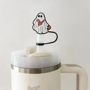 Boujee Ghost Spooky Straw Cover For 10MM Tumbler Accessories Cute Cup Topper Halloween October Custom Made