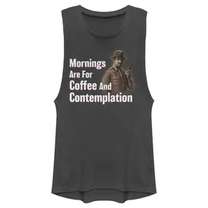 Juniors Womens Stranger Things Hopper Coffee and Contemplation Festival Muscle Tee