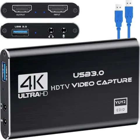 ACHAVE Aluminium Alloy Compact Multi-System 4K HDMI USB 3.0 Plug-and-Play Streaming Recorder Card with Recording, Input/Output, Supports Switch, PS4/5, OBS, Camera, PC, Linux, 1080p60fps Retro Game Consoles for Gaming Live Streaming, Conferencing