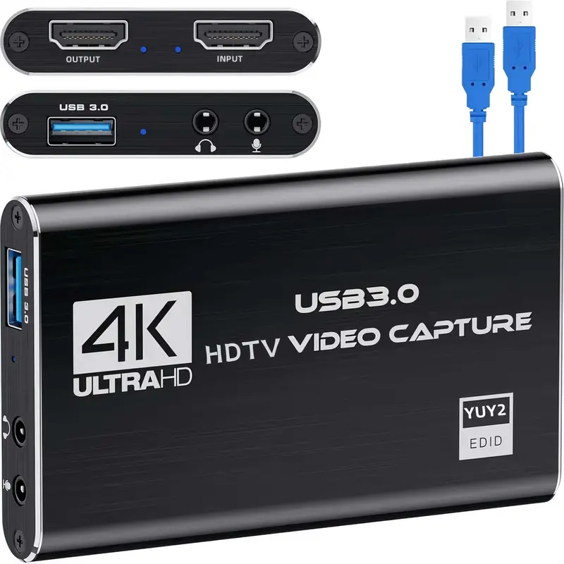ACHAVE Aluminium Alloy Compact Multi-System 4K HDMI USB 3.0 Plug-and-Play Streaming Recorder Card with Recording, Input/Output, Supports Switch, PS4/5, OBS, Camera, PC, Linux, 1080p60fps Retro Game Consoles for Gaming Live Streaming, Conferencing