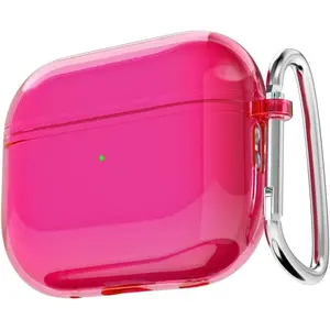 for Airpods Pro 3 Case Clear, Transparent Silicone Cute Girly Airpods Pro 3rd Generation Case with Keychain, Hard Shell Plastic Airpods Cover Accessories for Women Girls, Bright Neon Hot Pink
