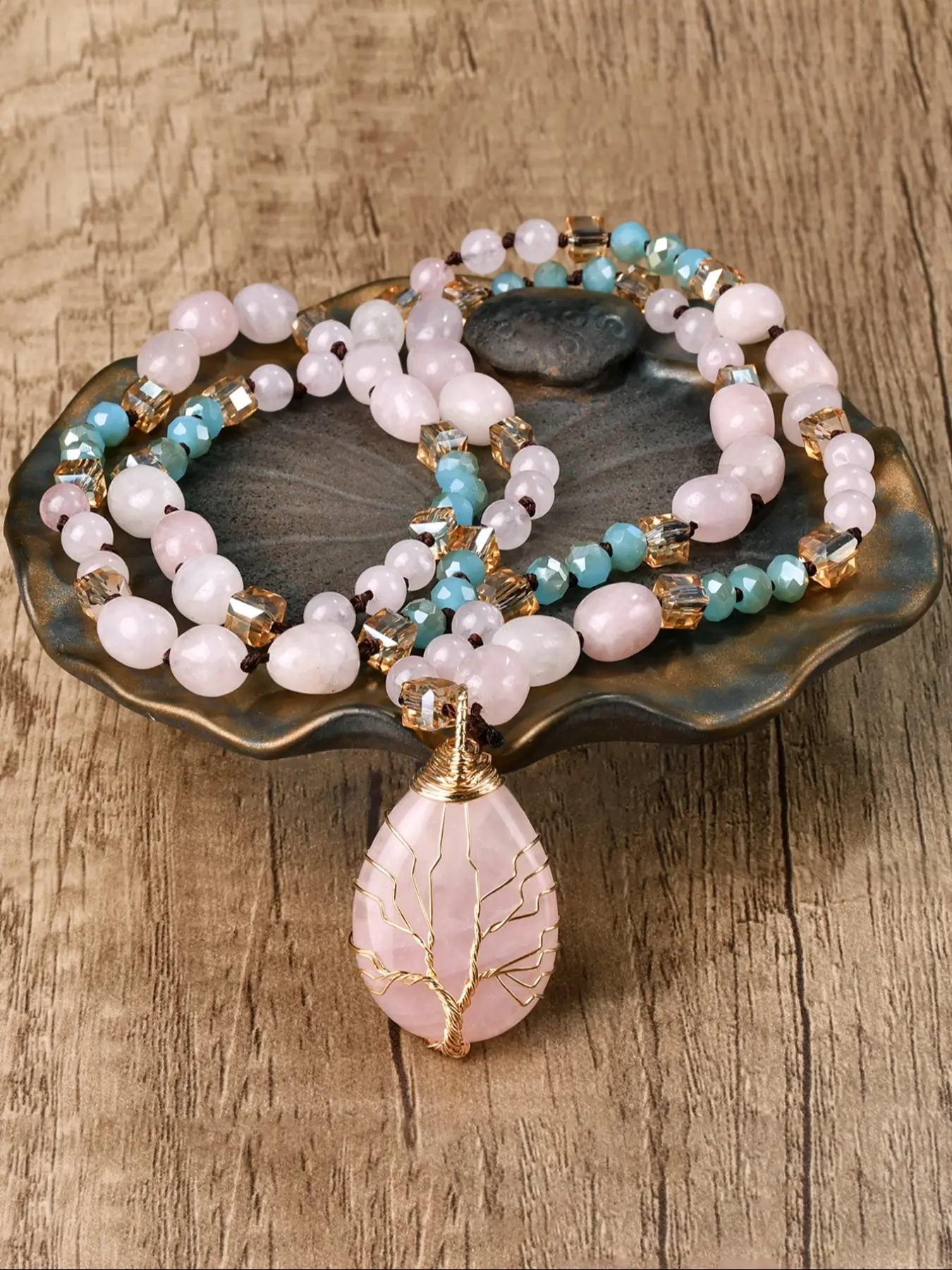 Boho Style Artificial Crystal Beaded Necklace, Boho Chic Crystal Pendant Design Fashion Jewelry for Party, Daily Clothing Decor, Decorative Necklace, Trendy All-match & Exquisite Jewelry for Birthday Gift