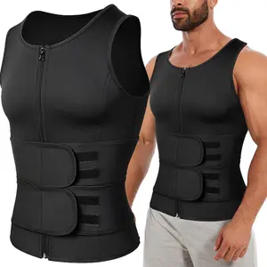 Menswear Sauna Vest Waist Trainer Suit Double Sweat Belt Solid Body Shaper Gym Workout Tank Top Shirt Exercise Shapewear for All Sports and Seasons Compression Zipper Black Operator
