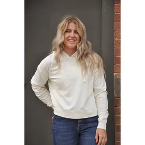 Lasting Love Long Sleeve Drawstring Hoodie Casual Comfortable Comfy Fashion Womenswear Day Dress in Cream Color for Winter Wear - Fit Sweatshirts Tops