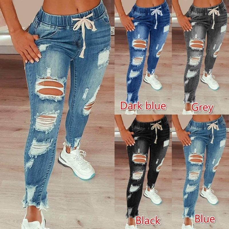 Women's Valentine's Day Printing Hole Straight Jeans main image 1