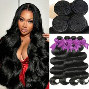 Gefily [14A]Grade Brazilian Virgin Hair Double Weft Bundles 12-30 Inch Virgin Bundles Weave Extensions 1 3 4 Bundles Body Wave