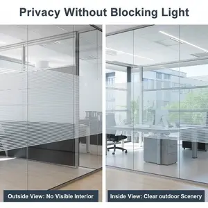 Office Glass Frosted Stripe Film, Privacy & Light Friendly, Reusable Static Cling, Ideal for Office Windows, Enhances Security
