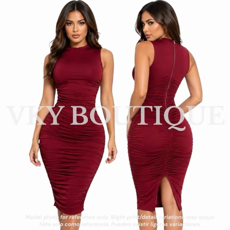 Sculpted High Neck Ruched AS Midi Dress