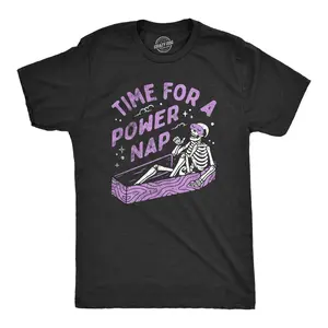 Mens Time for A Power Nap T Shirt Funny Halloween Sleepy Skeleton Coffin Joke Tee for Guys Mens Funny T Shirts Cool Vintage Fashion T-Shirt Gift Classic Menswear Halloween Apparel for Men Funny Sarcastic Short Black -