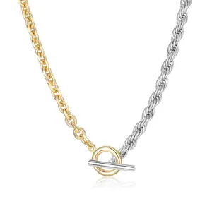 Aprilery Fashion Two Tone Chain Necklace Pendants for Women – Maximalist Jewelry, Mixed Metal Link Style, Non Tarnish Jewelry Gifts for Her