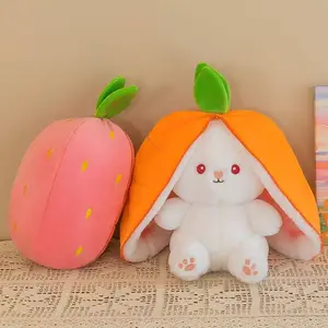 Cute Strawberry Bunny Plush Toy Soft Kawaii Stuffed Animal Gift for Kids Girls Hug Pillow Bed Decoration Birthday Present Furry Friends Plush Doll Animal Stuffed Animal Easter  Basket Stuff Bunny Toy