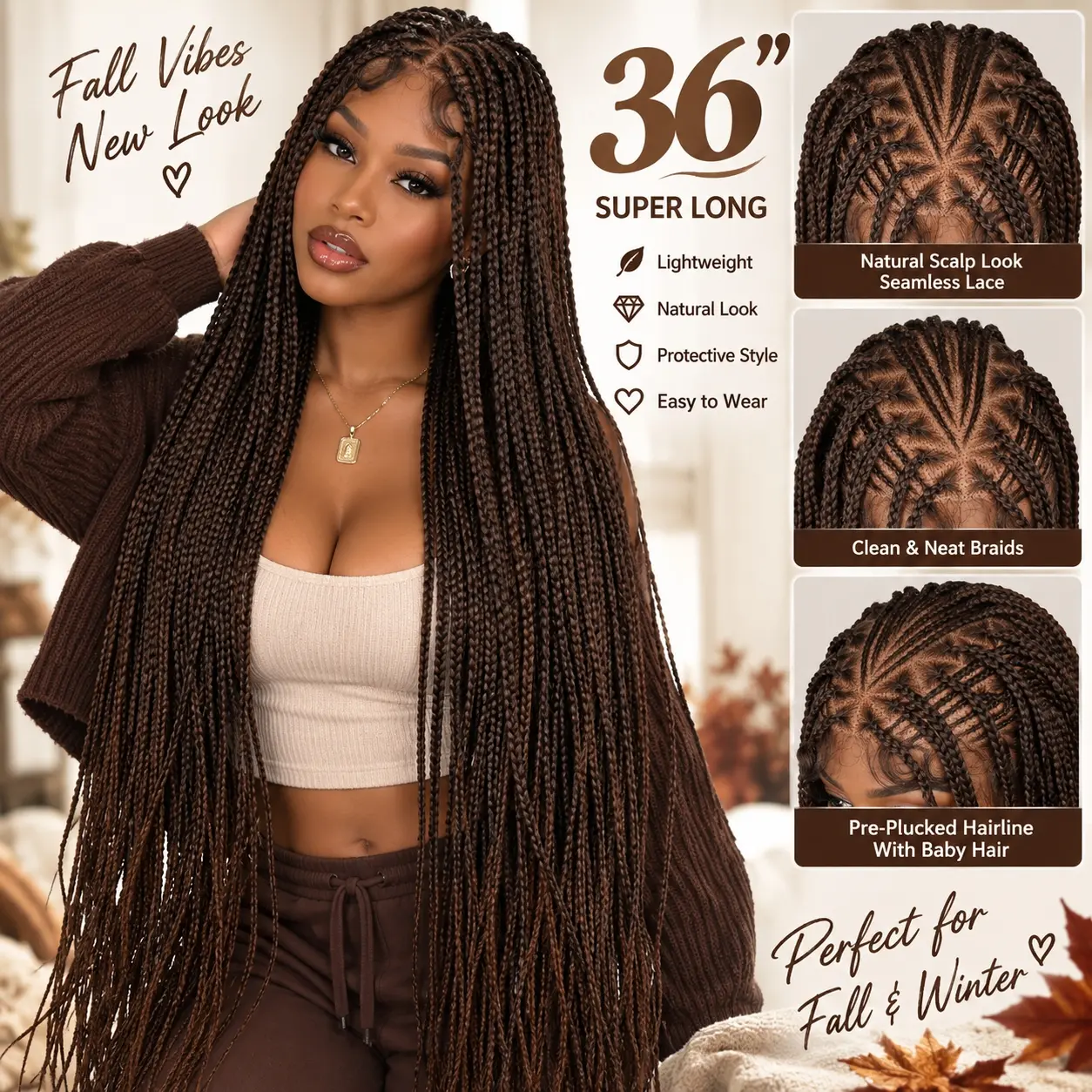 SuperNova T1B/30 36” Special Top Design Full Lace Box Braided Wig - Handmade Premium Synthetic Fiber | Lightweight & Comfortable for Daily Wear Glueless Wigs Boho Style Wigs #SohoChic #TikTokShopStockUp #DealsForYouDays