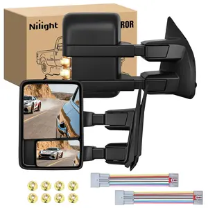 Nilight Automotive Replacement Towing Mirrors with Turn Signal, Puddle Lights, Power Heated Adjustable Glass, Manual Telescoping Folding & Blind Spot Coverage, Compatible With 2008-2016 Ford F250 F350 F450 F550 Super Duty
