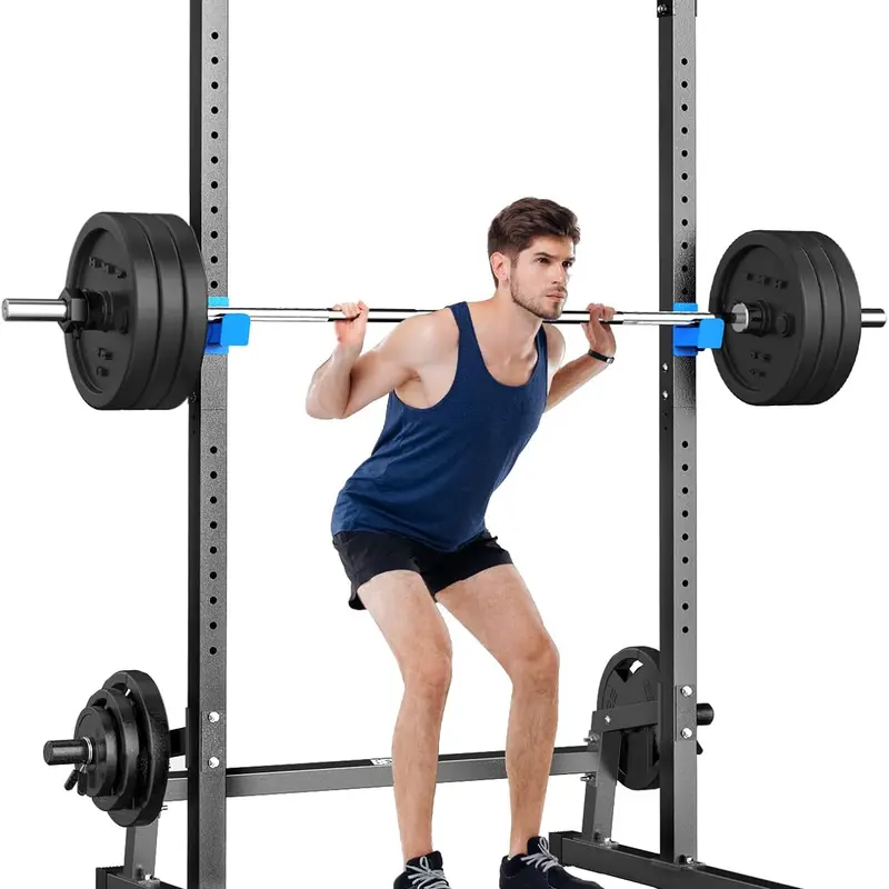 Indoor Thick Steel Heavy-Duty Power Cage - Muscle Training Resistance Equipment, 21-Level Adjustable Settings, Angled Bar, J-Hooks, Bar & Plate Storage, Pull Up Station, Stable Frame for Home Gym Full Body Weight Workouts