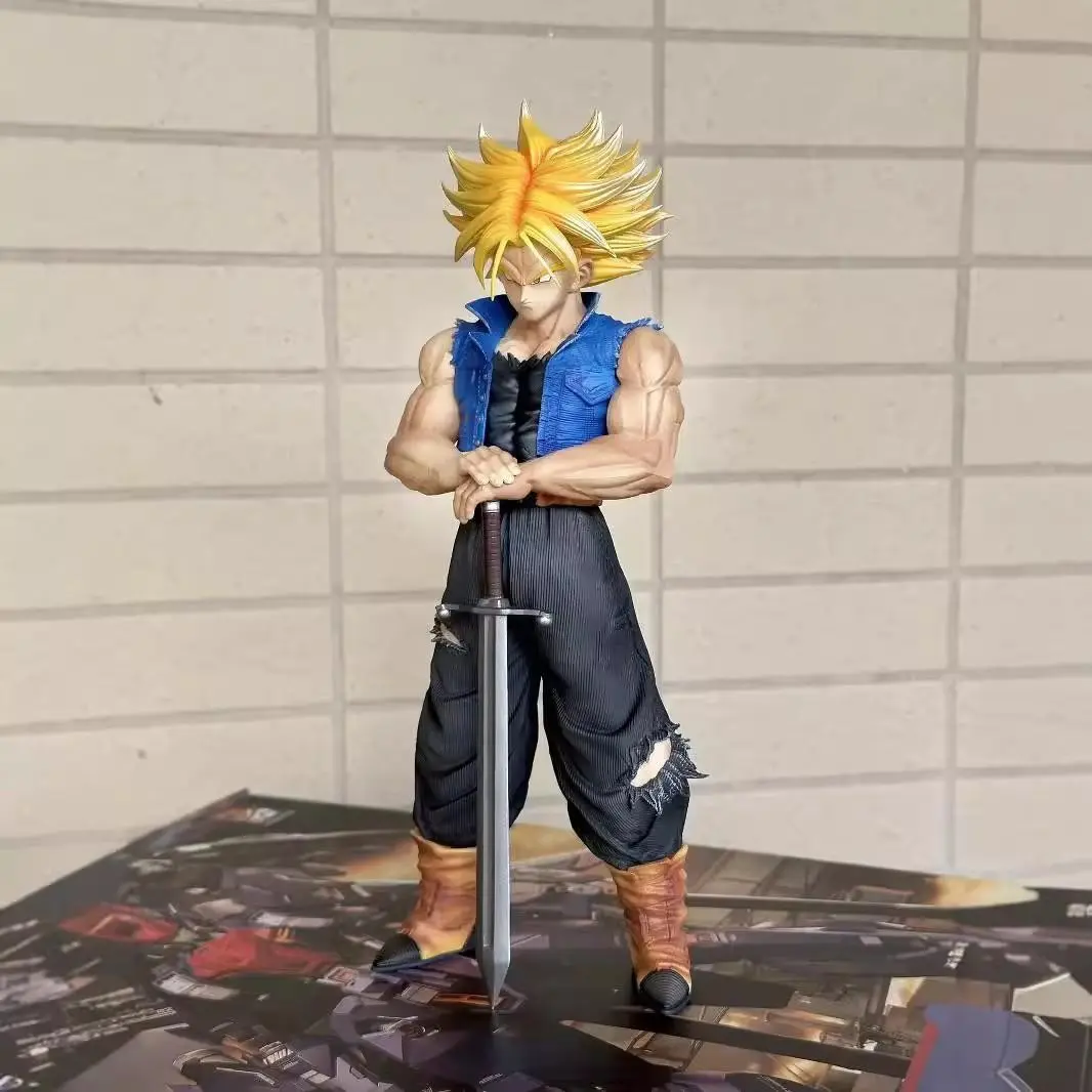 One Piece Dragon Ball Super Trunks Figure, Collectible Pvc Figure, Super Saiyan Sword Pose with Starry Sky Scene, Trunks Super Saiyan Statue, DBZ Collectible for Anime Fans, Trunks Action Figure, Desk Decor for Dragon Ball Otakus