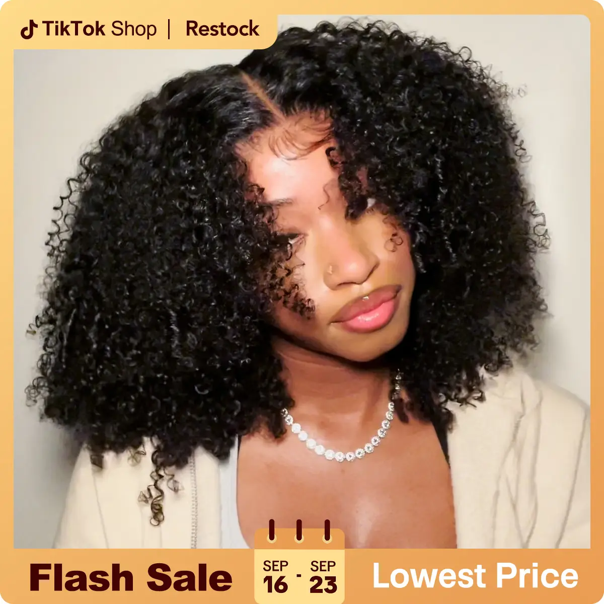 Vshow Bleached Knots Afro Curly Wear Go Glueless Wigs Affordable Real Human Hair Wigs 7x5 & 10x6 Pre-Cut Lace Wigs for Women 180% Density #fallfreshe