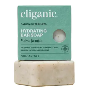 Cliganic Hydrating Bar Soap - Vetiver Jasmine - Cleanses, Hydrates & Nourishes, Leaves Skin Soft, Helps Support Skin’s Moisture Barrier, Vegan, Cruelty-Free, Contains 98% Naturally Derived Ingredients
