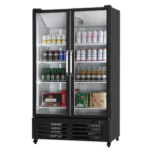 VEVOR Commercial Merchandiser Refrigerator, 26.69 CU. FT Double Glass Door Display Refrigerator, Beverage Refrigerator Cooler Merchandiser with 8 Adjustable Shelves, Casters, Soft LED Light, Black