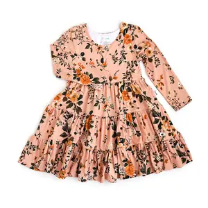 Flora Light Pink SWING DRESS for Girls - Soft Bamboo Viscose & Spandex Blend - Easy Snap Shoulder - Tiered Skirt - Perfect for Twirling & Comfort - Sizes 12-18m to 6/7