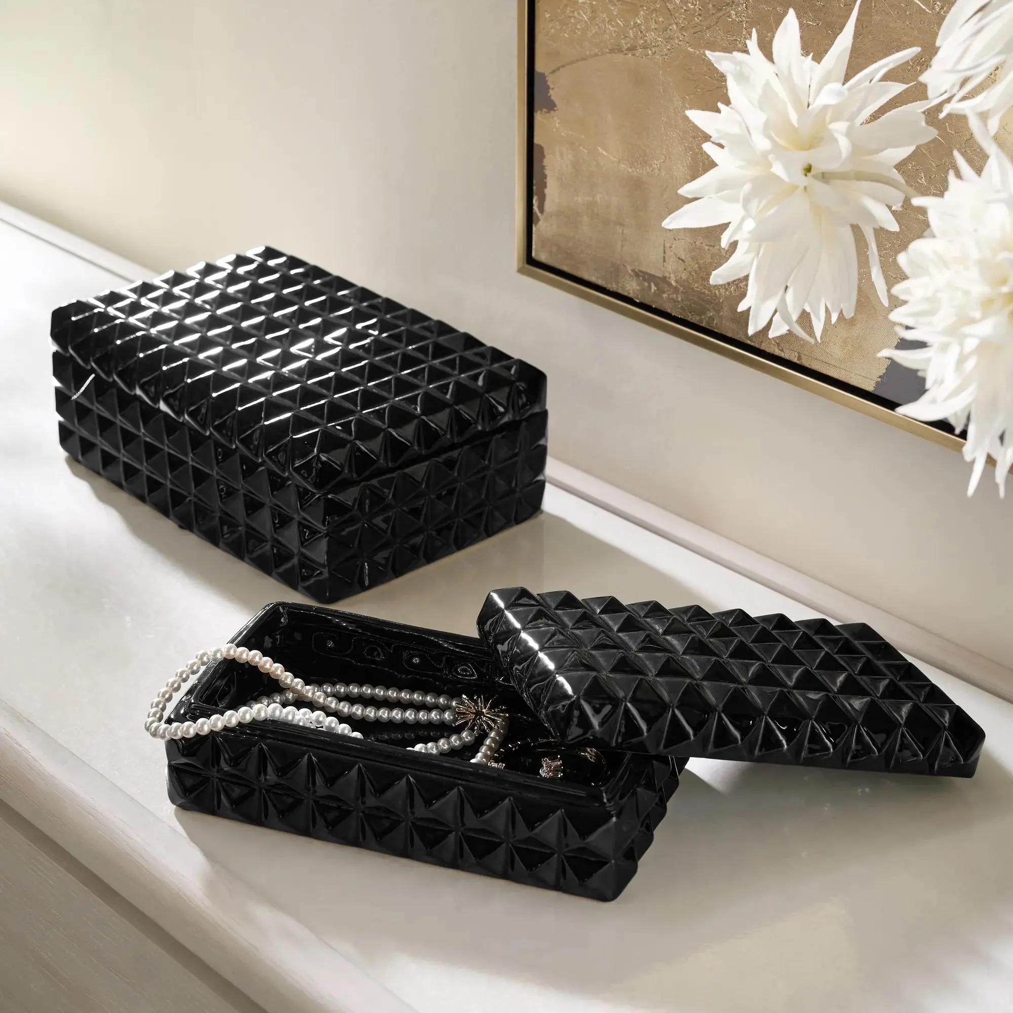 Z Gallerie Studded Home Storage Box, Decorative Organizer for Bedroom, Living Room Clutter Sorting