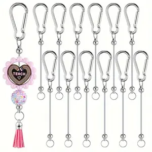 12 Pcs Blank Beadable Keychains Bars Bulk Metal Beaded Keychain Blanks DIY Craft Accessories Handmade Jewelry Making Supplies for Party Favors Gift Decoration Personalized Ornament