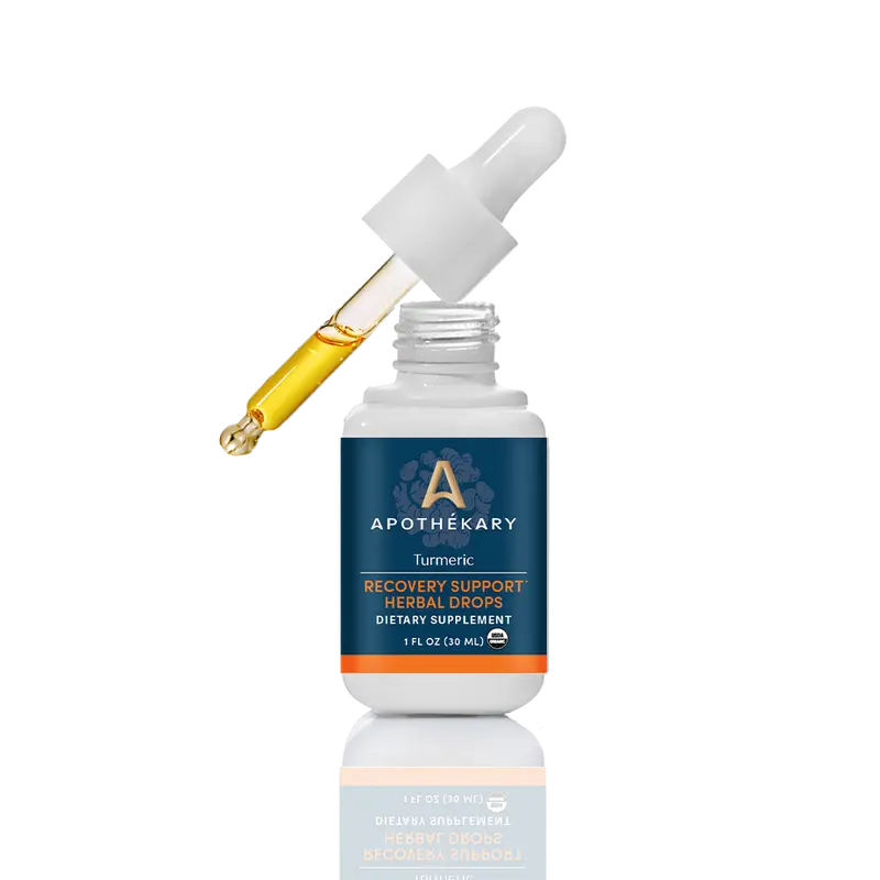 Apothékary Turmeric Recovery Support Herbal Drops - Whole-Plant Extract for Joint Comfort & Inflammation - Antioxidant Rich, Alcohol-Free, Clinically-Tested, Certified Gluten-Free, Vegan & Cruelty-Free, Third Party Tested, Plant-Based, Made in the USA