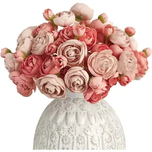 Ranunculus Artificial Flower 18 count  Silk Ranunculus Wedding Bouquet Engagement Centerpieces Arrangements Bridal Shower Decorations  Decor, Deep