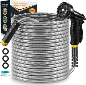 100 FT Metal Garden Hose, Stainless Steel Heavy Duty Wate Hose With 10 Function Nozzles, Flexible No-Kink, Pet-Proof, Puncture-Proof Rust-Proof for Yard, Outdoors