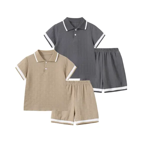 #falloutfits Boys' 2-Piece High-End Polo Combination Set, Classic Cut Soft Texture Clothing Set with Airy Waffle Knit Top and Shorts, Casual Kids' Fashion for Ages 4-12 (Airy Knit Helps Kids Stay Cool), Clothingsets