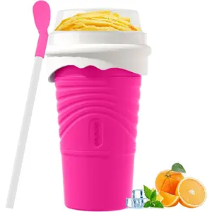 500ML Slushie Maker Cup, DIY Magic Slushy Maker Squeeze Cups, Portable Smoothie Squeeze Cups for Juices, Milk and Ice Cream Make, Double Layers Silica Cup with Lid & Straw for Friends, Family Gifts