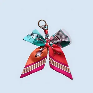 Vahlura Silk Twilly Bow Inspired Bag Charm *Twily Tie Included* | Hand-stitched With Genuine Leather | Premium 18k Gold Plating | 100% Handcrafted