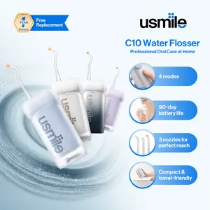 usmile C10 Portable Water Flosser, Cordless Oral Irrigator with Guiding Nozzle, 4 Cleaning Modes, 95-Day Battery Life, 180ml Large Water Tank, IPX7 Waterproof, Travel-Friendly Dental Care