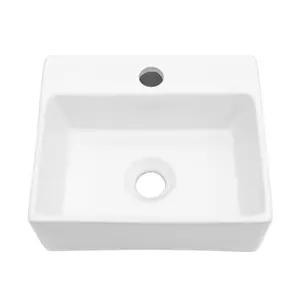 Sarlai 13 x 11 Inch Wall Mounted Bathroom Sink White Ceramic Rectangle Wall Hung Sink Hand Washing Ceramic Basin Hanging Lavatory Sink