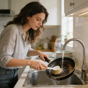 2 Pack Kitchen Dish Brush  Handle Dish  Built-in Scraper, Scrub Brush for Pans, Pots, Kitchen Sink Cleaning, Dishwashing and Cleaning Brushes are  Cleaning Tools, White Damp sweeper