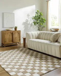 Timin Brown Checkered Wool Area Carpet