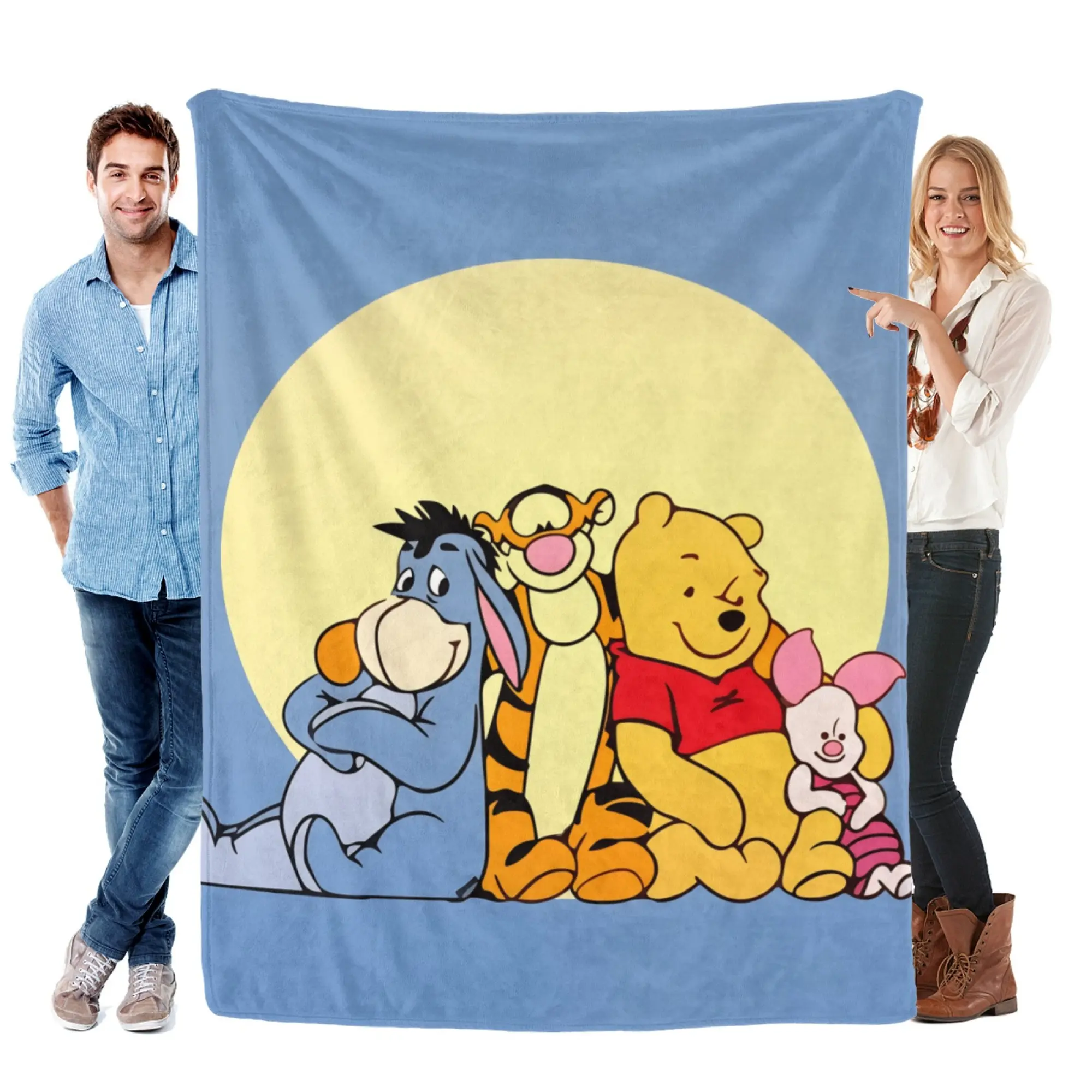 [SummerVibes] DISNEY CLASSIC Winnie the Pooh & Friends Soft Flannel Blanket, Vibrant Cartoon Print for Kids, Teens & Disney Fans, Home Bedroom Decor